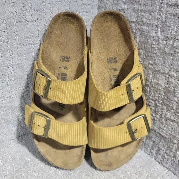 Birkenstock Arizona Corduroy Size 39 L8 M6 N Mustard Yellow Double Strap Sandals