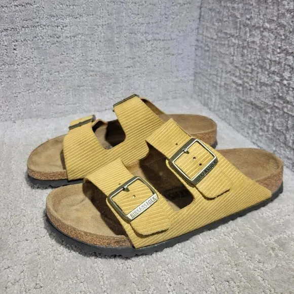 Birkenstock Arizona Corduroy Size 39 L8 M6 N Mustard Yellow Double Strap Sandals