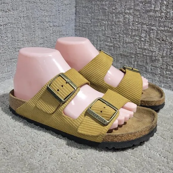 Birkenstock Arizona Corduroy Size 39 L8 M6 N Mustard Yellow Double Strap Sandals