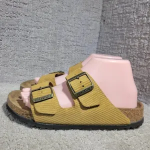 Birkenstock Arizona Corduroy Size 39 L8 M6 N Mustard Yellow Double Strap Sandals