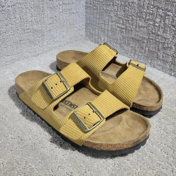 Birkenstock Arizona Corduroy Size 39 L8 M6 N Mustard Yellow Double Strap Sandals