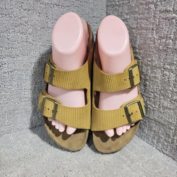 Birkenstock Arizona Corduroy Size 39 L8 M6 N Mustard Yellow Double Strap Sandals