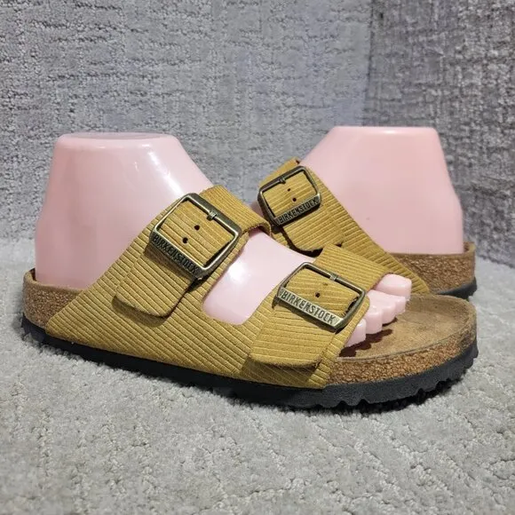 Birkenstock Arizona Corduroy Size 39 L8 M6 N Mustard Yellow Double Strap Sandals