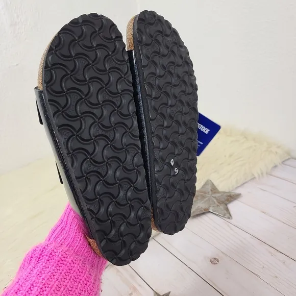 Birkenstock Arizona Double Buckle Sandals Blue Black Glitter Birkoflor Sz 7 NEW