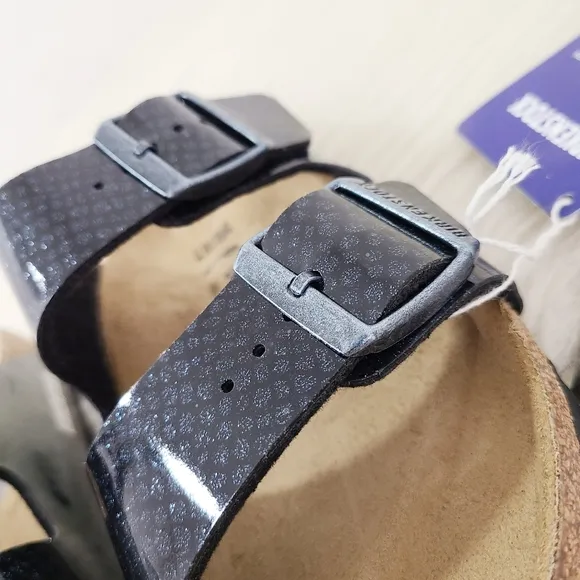 Birkenstock Arizona Double Buckle Sandals Blue Black Glitter Birkoflor Sz 7 NEW
