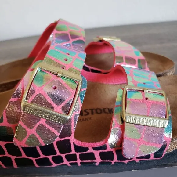 Birkenstock Arizona Gator Gleam Raspberry Pink Sandal Iridescent Women's 5 EU 36