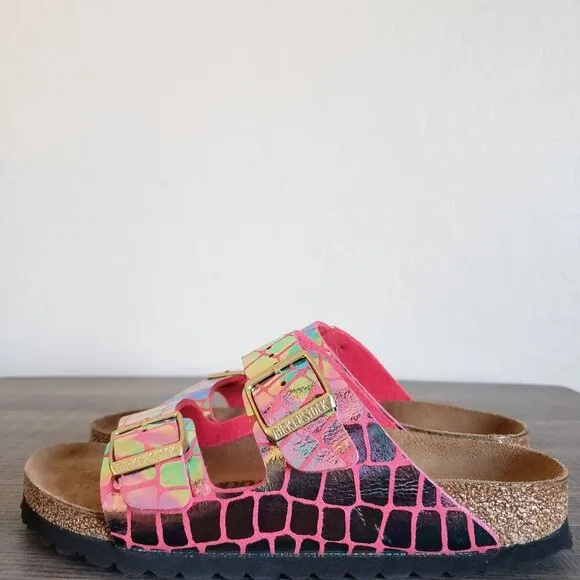 Birkenstock Arizona Gator Gleam Raspberry Pink Sandal Iridescent Women's 5 EU 36