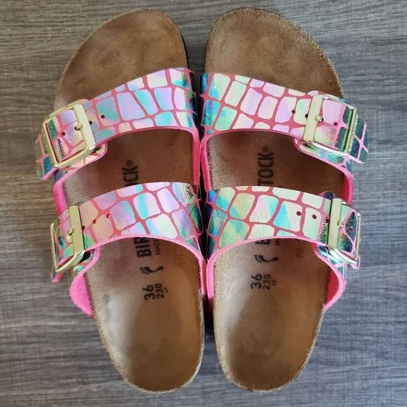 Birkenstock Arizona Gator Gleam Raspberry Pink Sandal Iridescent Women's 5 EU 36