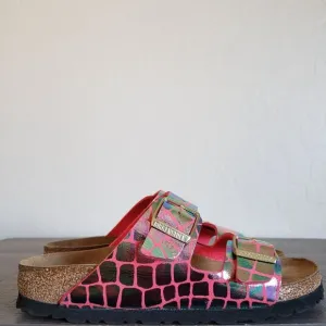 Birkenstock Arizona Gator Gleam Raspberry Pink Sandal Iridescent Women's 5 EU 36