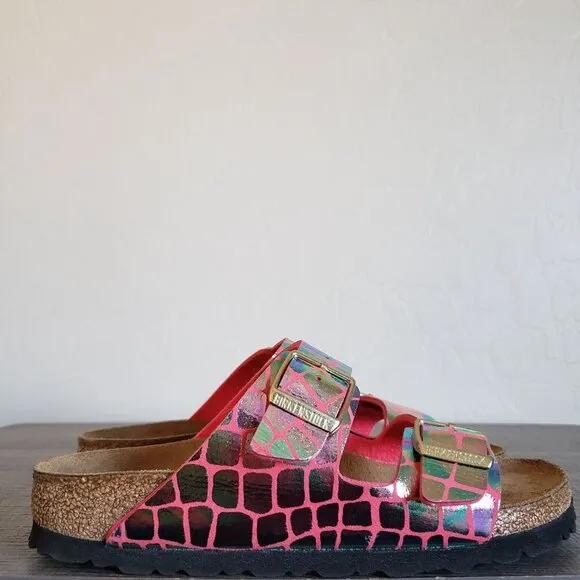 Birkenstock Arizona Gator Gleam Raspberry Pink Sandal Iridescent Women's 5 EU 36