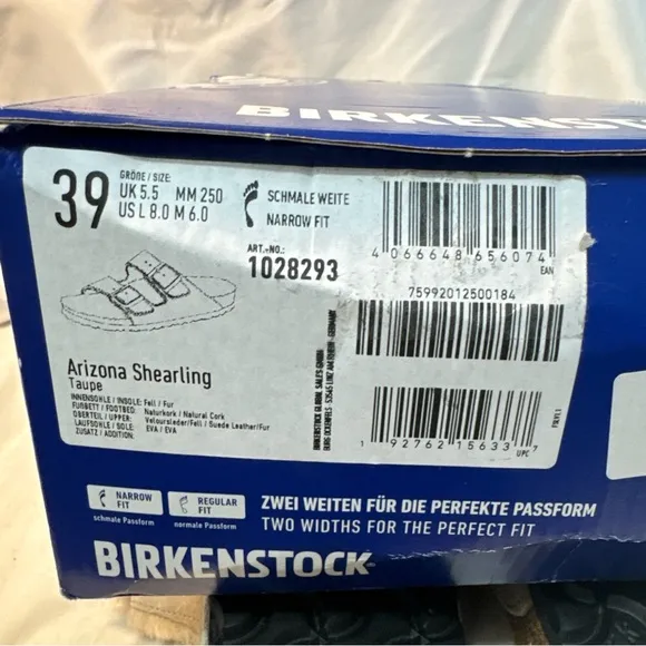 Birkenstock, Arizona shearling tope sandal 39N NIB