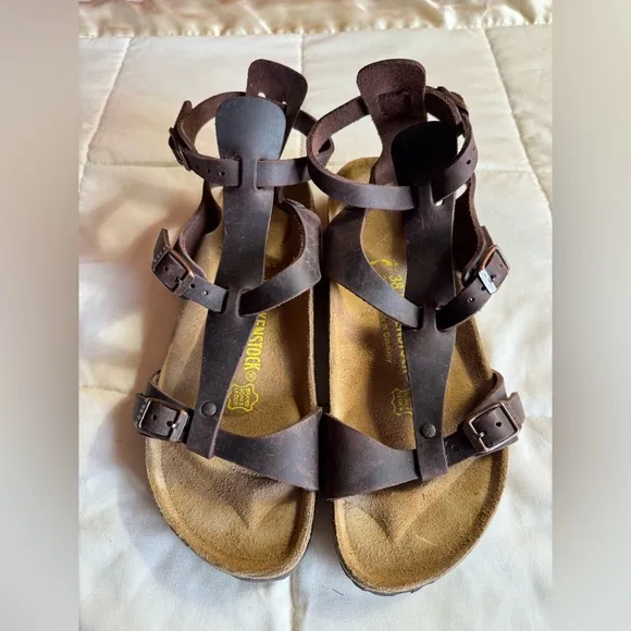Birkenstock Chania Leather Gladiator Sandal, Brown, Size 38, EUC