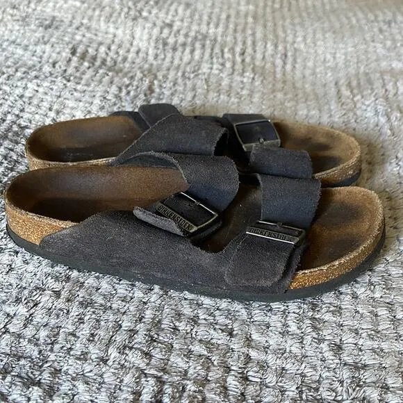 BIRKENSTOCK Dark Gray / Taupe Suede Two Strap Sandals Size 8/9