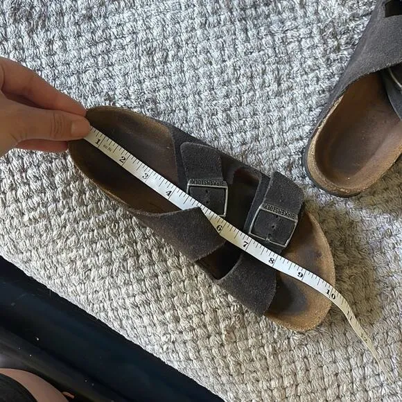 BIRKENSTOCK Dark Gray / Taupe Suede Two Strap Sandals Size 8/9