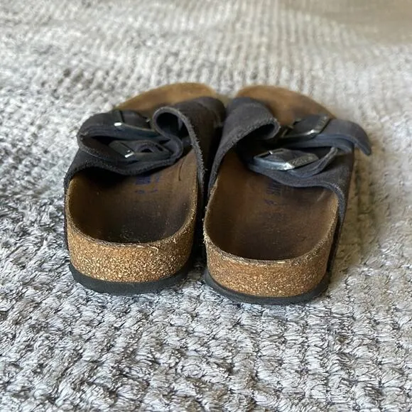 BIRKENSTOCK Dark Gray / Taupe Suede Two Strap Sandals Size 8/9