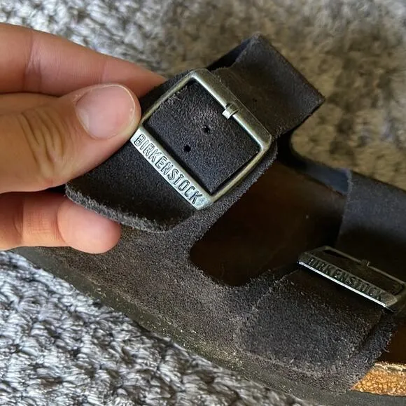 BIRKENSTOCK Dark Gray / Taupe Suede Two Strap Sandals Size 8/9