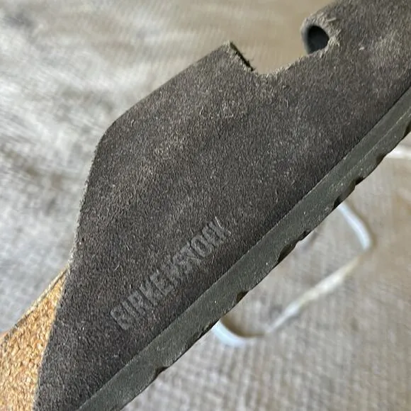 BIRKENSTOCK Dark Gray / Taupe Suede Two Strap Sandals Size 8/9