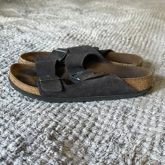BIRKENSTOCK Dark Gray / Taupe Suede Two Strap Sandals Size 8/9