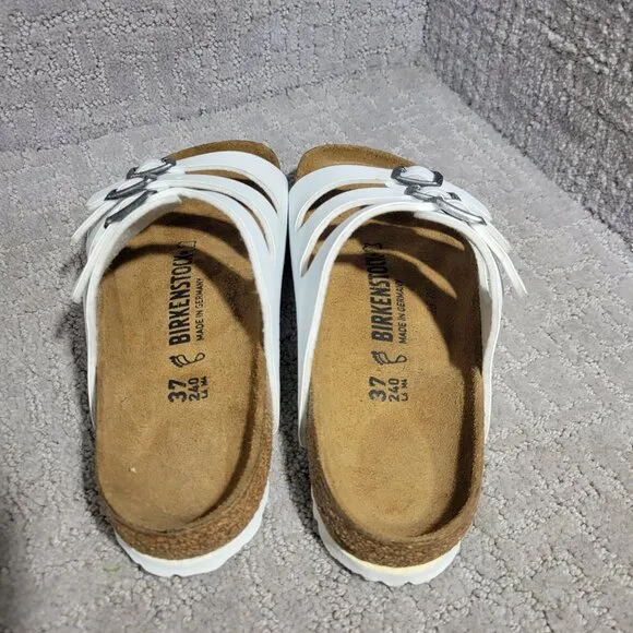 Birkenstock Florida Size 37 L6 M4 R White Birko-Flor 3 Strap Buckle Sandals