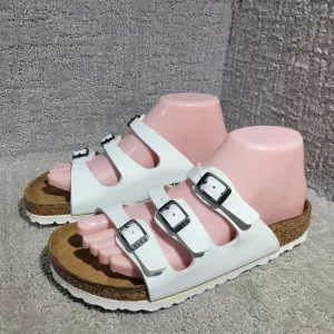 Birkenstock Florida Size 37 L6 M4 R White Birko-Flor 3 Strap Buckle Sandals