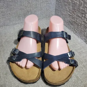 Birkenstock Franca Unisex Size EU 41 US L10 M8 R Blue Navy Leather Strap Sandals