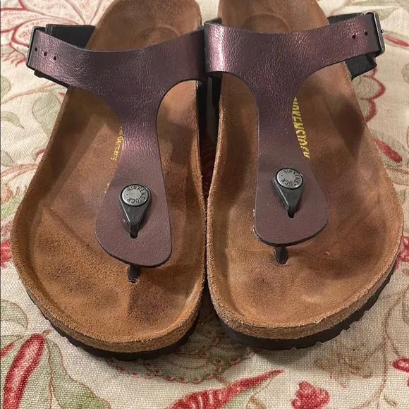 Birkenstock Gizeh Purple Natural Leather Thong Sandal Ergonomic Cork Footbed