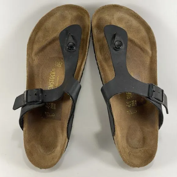 Birkenstock Gizeh Sandals Womens Size 41 Size 10-10.5 Black Birko-Flor T Strap