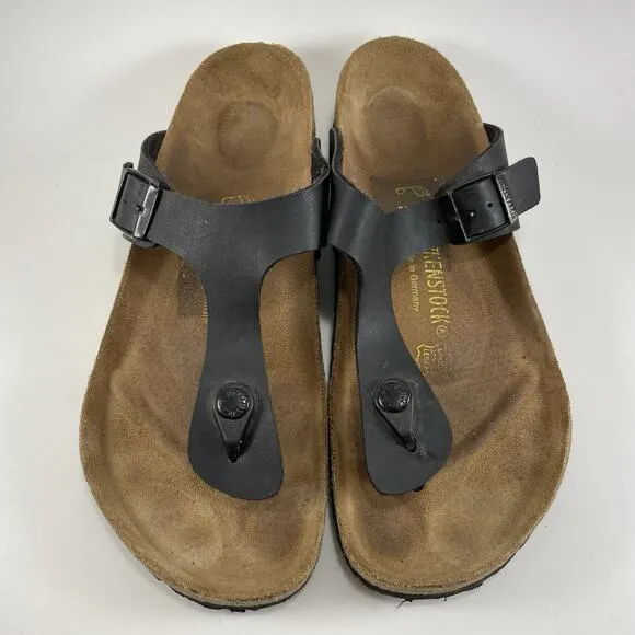Birkenstock Gizeh Sandals Womens Size 41 Size 10-10.5 Black Birko-Flor T Strap
