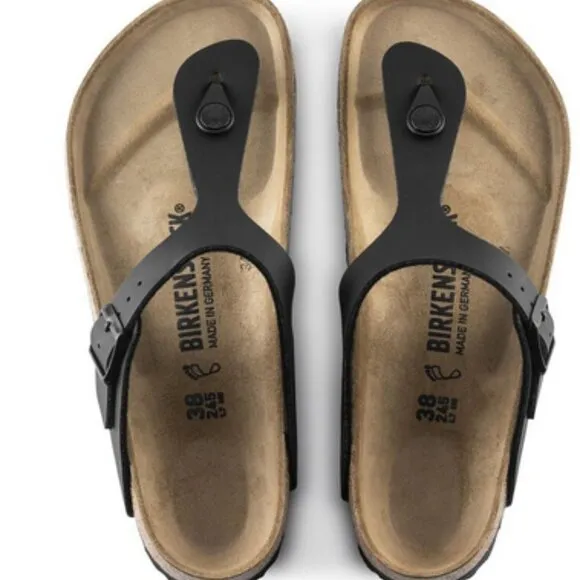 Birkenstock Gizeh T-Strap Thong Cork Sandals Black Birko-Flor