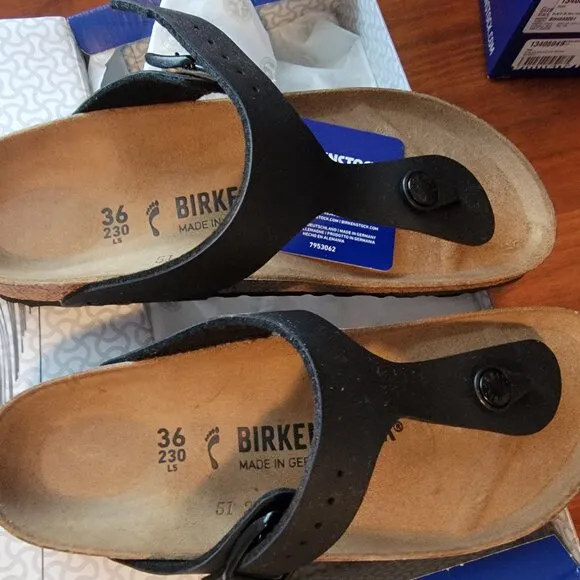 Birkenstock Gizeh T-Strap Thong Cork Sandals Black Birko-Flor