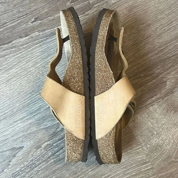 Birkenstock Gizeh Tortoise Shell Big Buckle Thong Sandals Tan Womens 7 EU 38‎