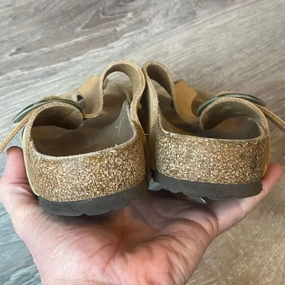 Birkenstock Gizeh Tortoise Shell Big Buckle Thong Sandals Tan Womens 7 EU 38‎