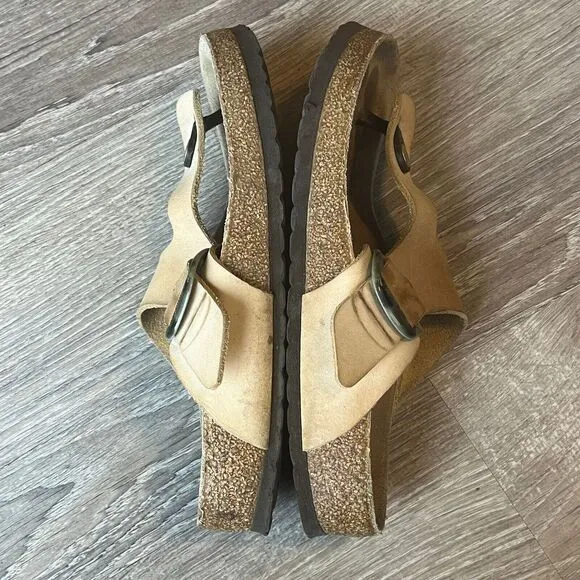 Birkenstock Gizeh Tortoise Shell Big Buckle Thong Sandals Tan Womens 7 EU 38‎