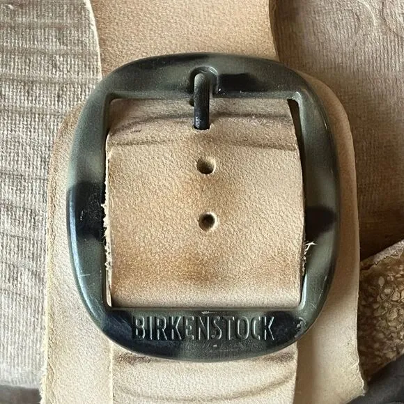 Birkenstock Gizeh Tortoise Shell Big Buckle Thong Sandals Tan Womens 7 EU 38‎