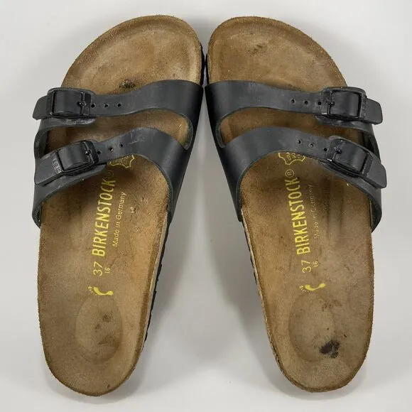 Birkenstock Ibiza 2 Strap Sandals Womens Size 37 US Size 6-6.5 Black Birko Flor