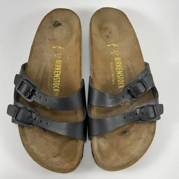 Birkenstock Ibiza 2 Strap Sandals Womens Size 37 US Size 6-6.5 Black Birko Flor