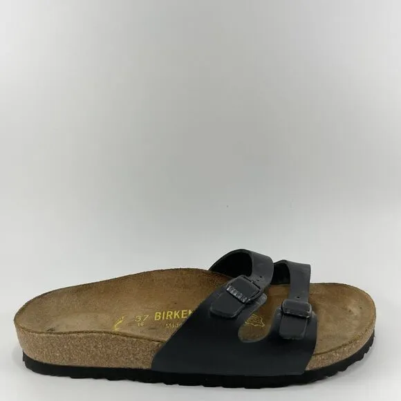 Birkenstock Ibiza 2 Strap Sandals Womens Size 37 US Size 6-6.5 Black Birko Flor