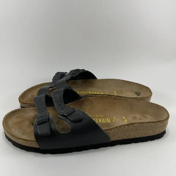 Birkenstock Ibiza 2 Strap Sandals Womens Size 37 US Size 6-6.5 Black Birko Flor