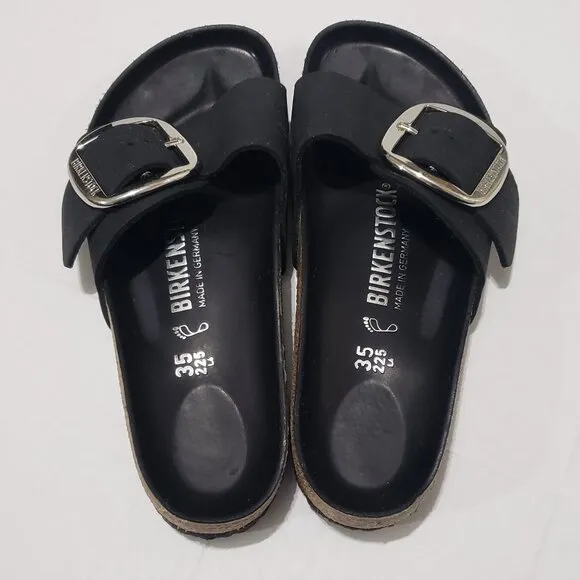 BIRKENSTOCK Madrid Big Buckle Oiled Leather Black One-Strap Sandals