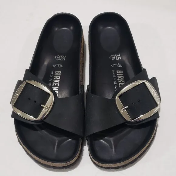 BIRKENSTOCK Madrid Big Buckle Oiled Leather Black One-Strap Sandals