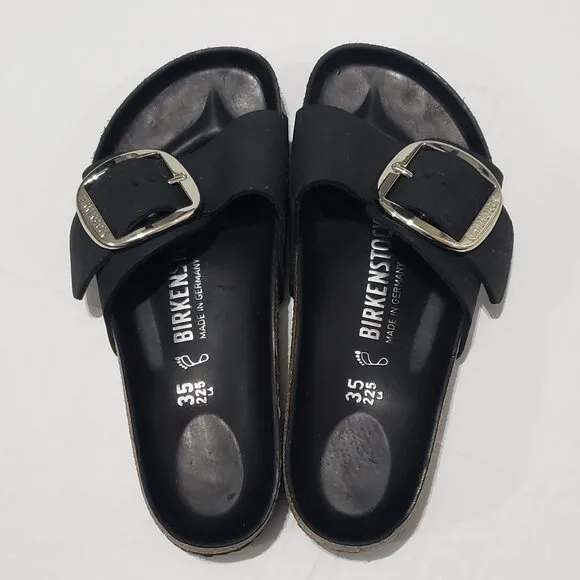 BIRKENSTOCK Madrid Big Buckle Oiled Leather Black One-Strap Sandals