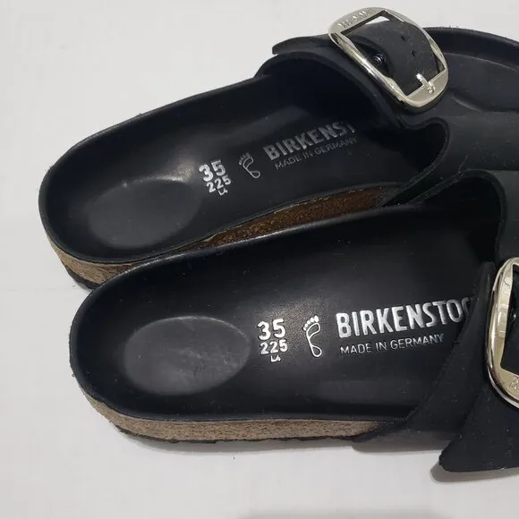 BIRKENSTOCK Madrid Big Buckle Oiled Leather Black One-Strap Sandals
