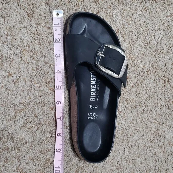 BIRKENSTOCK Madrid Big Buckle Oiled Leather Black One-Strap Sandals