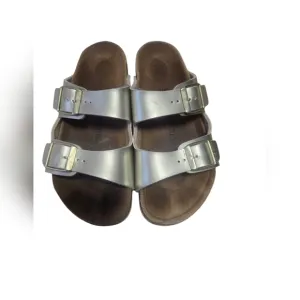 Birkenstock Metallic Silver Slide Sandals