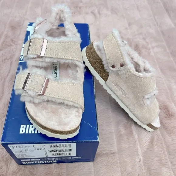 Birkenstock Milano Suede Shearling Sandals - Light Rose