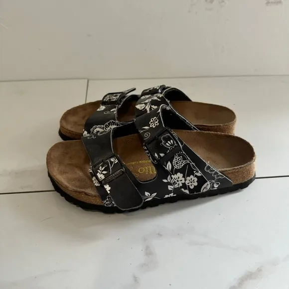 Birkenstock Papillio Black Floral Double Strap Sandals