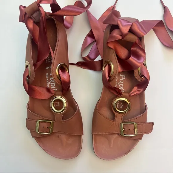 Birkenstock Papillio Emmy Leather Ribbon Strap Wedge Sandals, Size 7