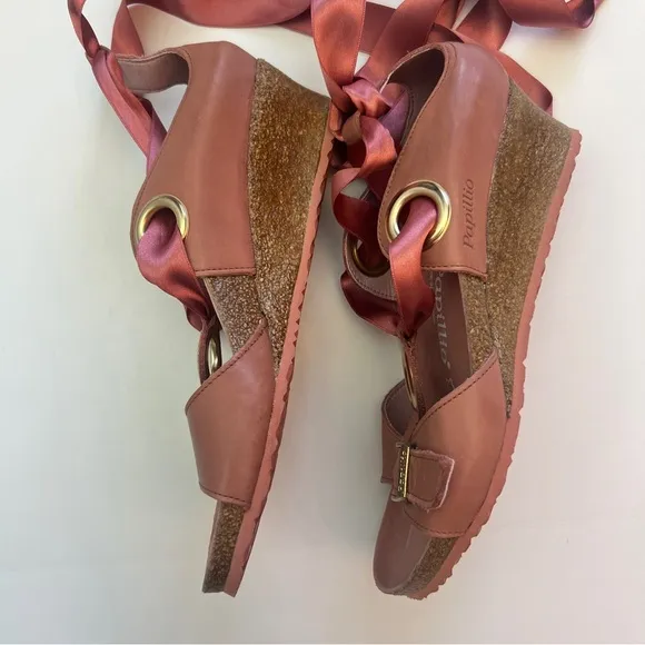 Birkenstock Papillio Emmy Leather Ribbon Strap Wedge Sandals, Size 7