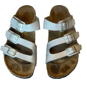 Birkenstock Papillio Sandals Silver Glitter Three Strap Slide Womens‎ 10 EU 41
