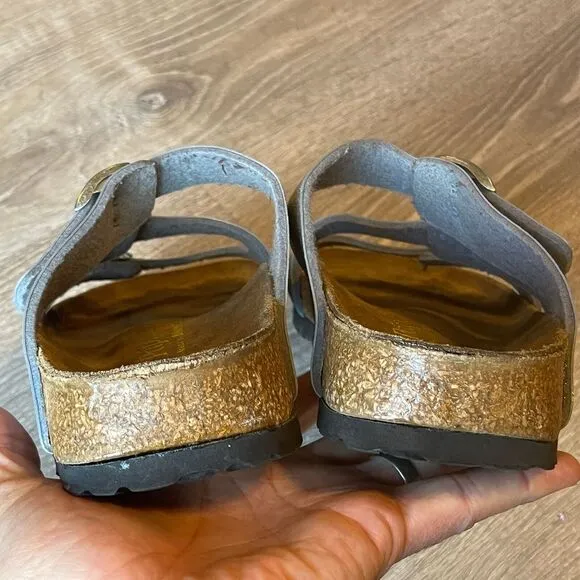 Birkenstock Papillio Sandals Silver Glitter Three Strap Slide Womens‎ 10 EU 41